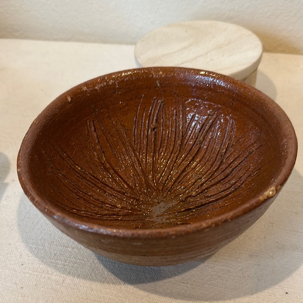 Handcrafted Brown Ceramic Bowl for grinding ingredients